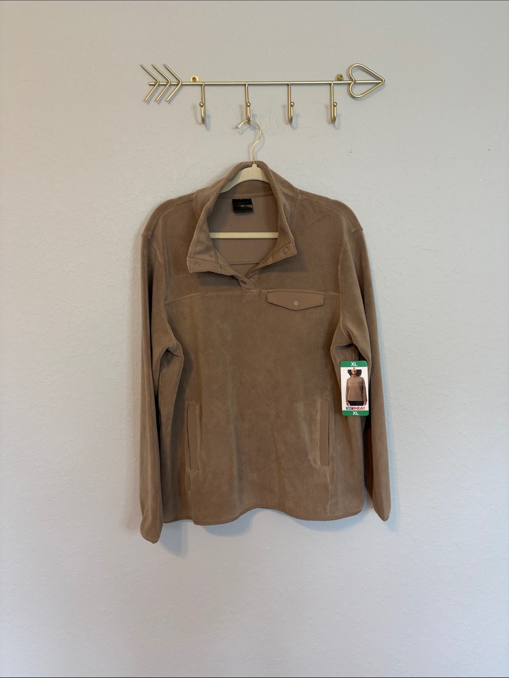 32 Degrees Heat Tan Fleece Snap Pullover Size XL NWT